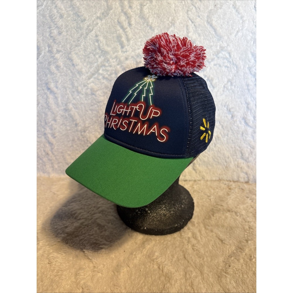Walmart Light Up Christmas Snapback Hat Multicolor Design with‎ Mesh Pom-Pom